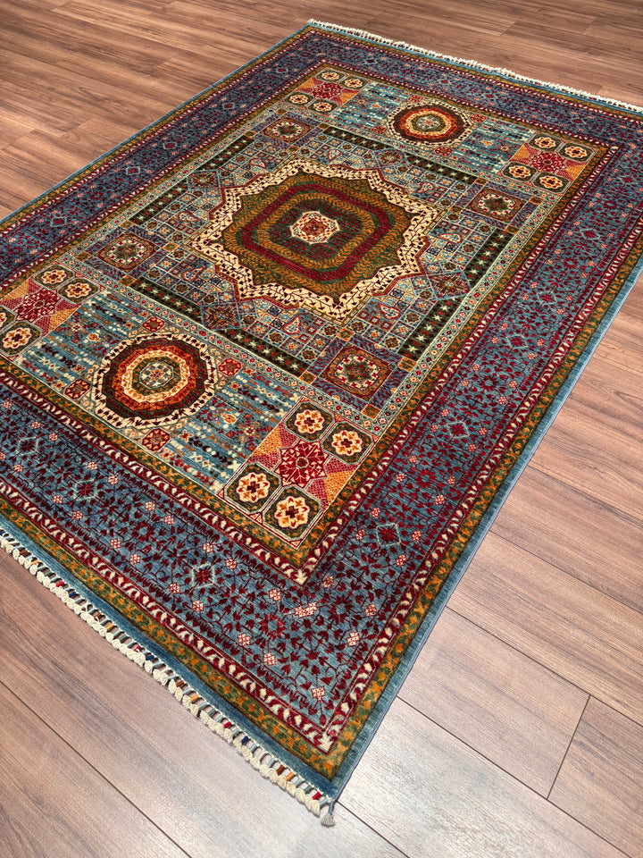 Memlük Orijinal El Dokuması Mavi Mor Kök Boya Yün Halı 175x236 4.13 Metrekare - 5x8 ft