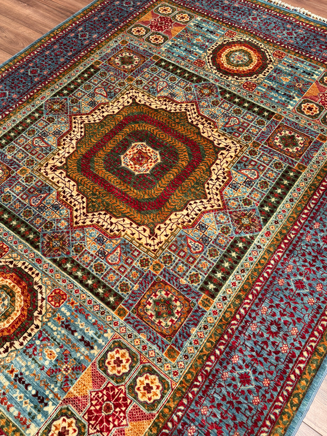 Memlük Orijinal El Dokuması Mavi Mor Kök Boya Yün Halı 175x236 4.13 Metrekare - 5x8 ft