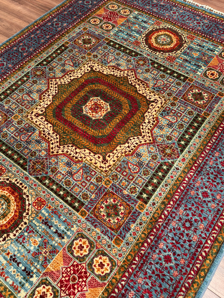 Memlük Orijinal El Dokuması Mavi Mor Kök Boya Yün Halı 175x236 4.13 Metrekare - 5x8 ft