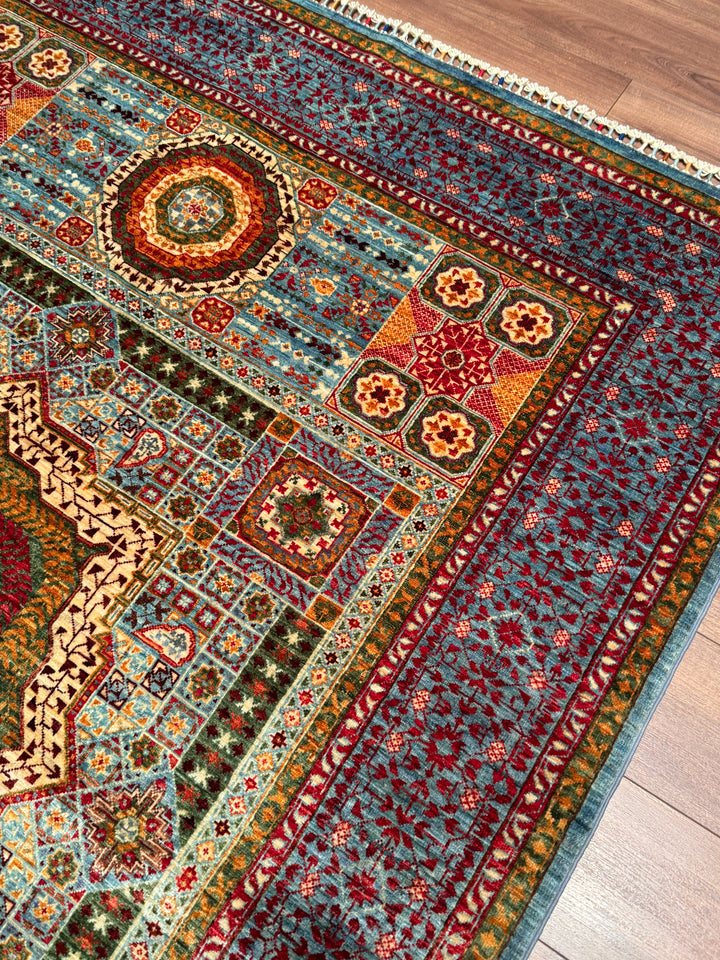 Memlük Orijinal El Dokuması Mavi Mor Kök Boya Yün Halı 175x236 4.13 Metrekare - 5x8 ft