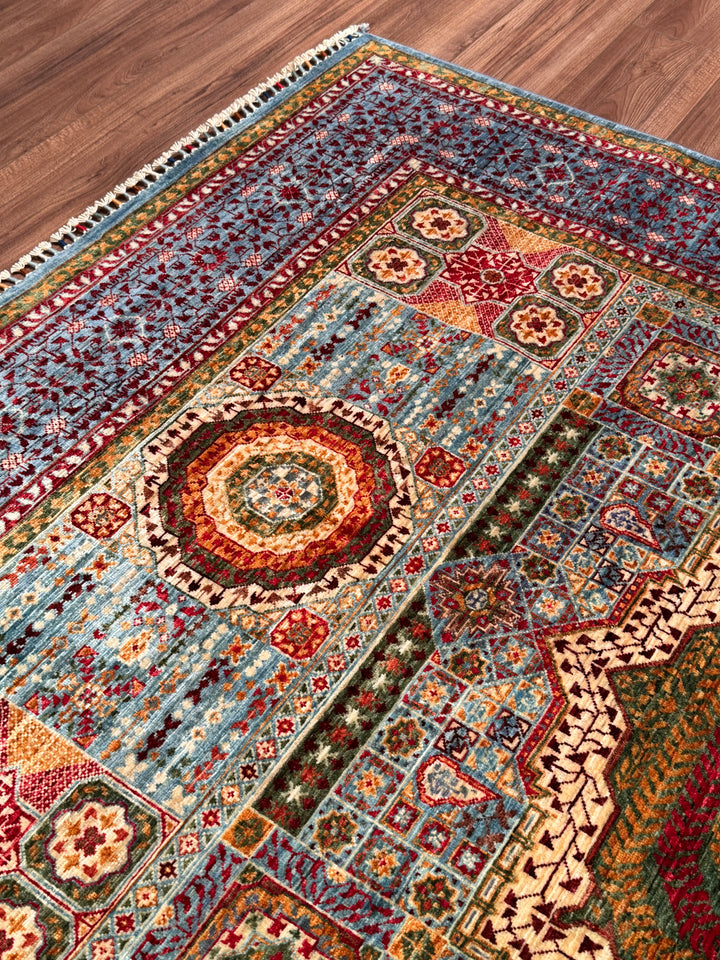 Memlük Orijinal El Dokuması Mavi Mor Kök Boya Yün Halı 175x236 4.13 Metrekare - 5x8 ft