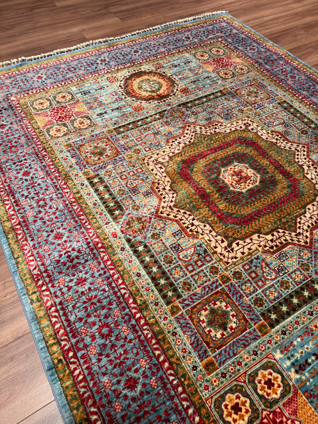 Memlük Orijinal El Dokuması Mavi Mor Kök Boya Yün Halı 175x236 4.13 Metrekare - 5x8 ft