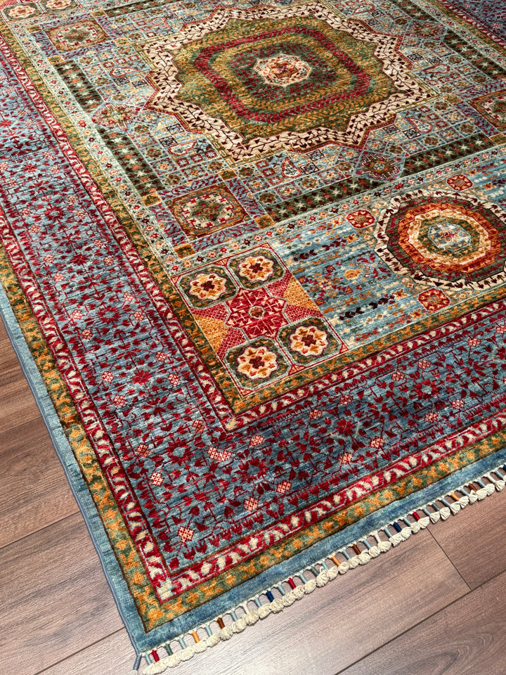 Memlük Orijinal El Dokuması Mavi Mor Kök Boya Yün Halı 175x236 4.13 Metrekare - 5x8 ft