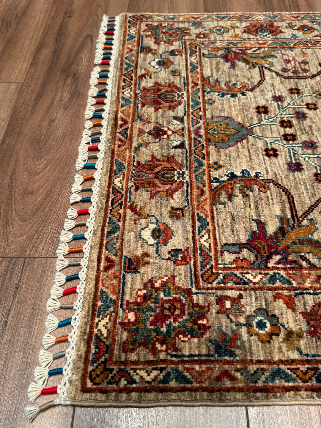 Sultani Binbirgece Original Hand-Woven Beige Vegetable Dyed Wool Carpet 0.89x126 1.12 Square Meters - 3x4 ft