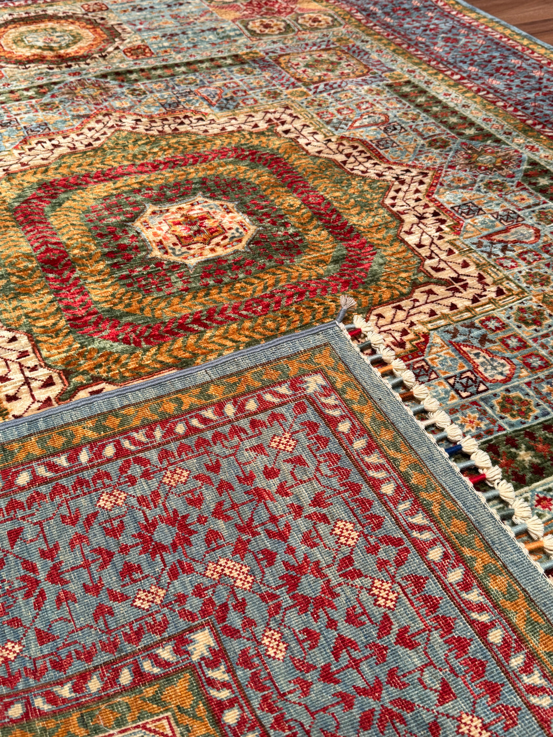 Memlük Orijinal El Dokuması Mavi Mor Kök Boya Yün Halı 175x236 4.13 Metrekare - 5x8 ft