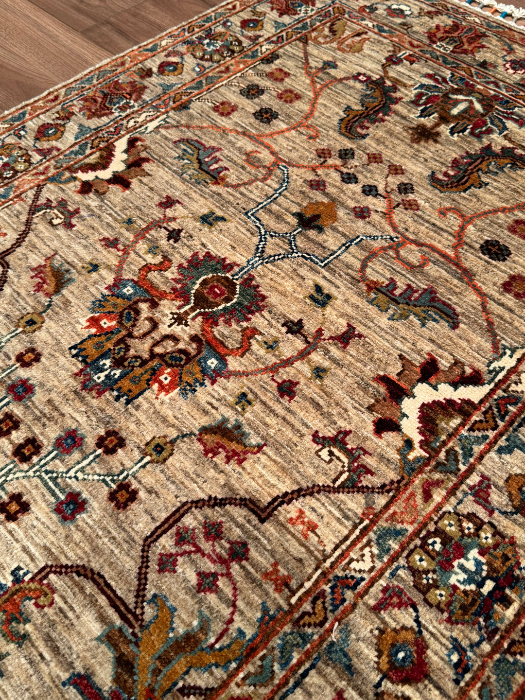 Sultani Binbirgece Original Hand-Woven Beige Vegetable Dyed Wool Carpet 0.89x126 1.12 Square Meters - 3x4 ft