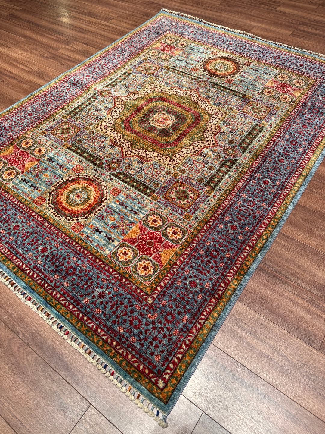 Memlük Orijinal El Dokuması Mavi Mor Kök Boya Yün Halı 175x236 4.13 Metrekare - 5x8 ft