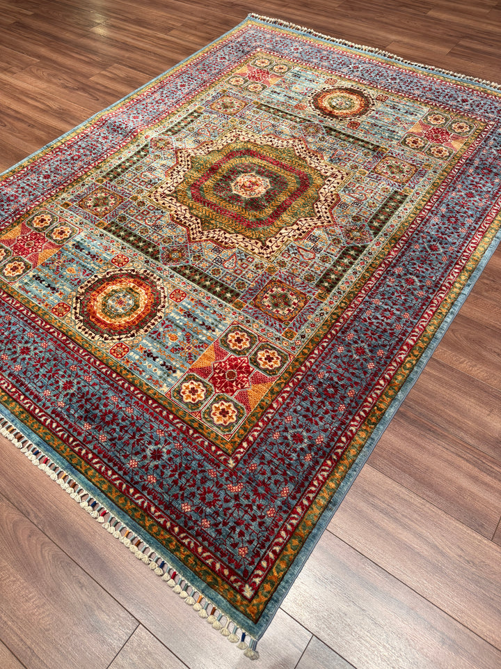 Memlük Orijinal El Dokuması Mavi Mor Kök Boya Yün Halı 175x236 4.13 Metrekare - 5x8 ft