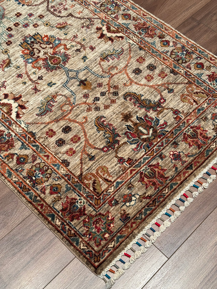 Sultani Binbirgece Original Hand-Woven Beige Vegetable Dyed Wool Carpet 0.89x126 1.12 Square Meters - 3x4 ft