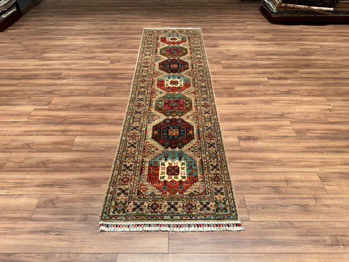 Veziri Original Hand Woven Runner Beige Vegetable Dyed Wool Carpet 0.89x315 2.80 Square Meters - 3x10 ft