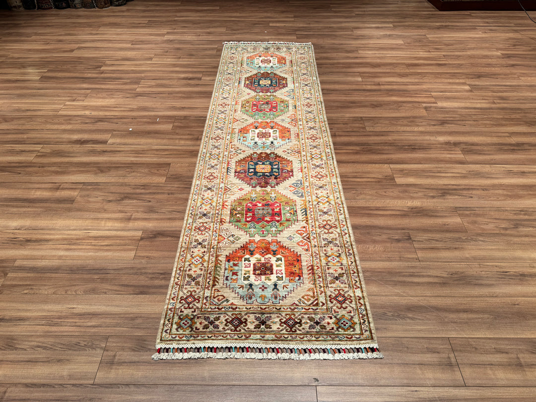 Veziri Original Hand Woven Runner Beige Vegetable Dyed Wool Carpet 0.89x315 2.80 Square Meters - 3x10 ft