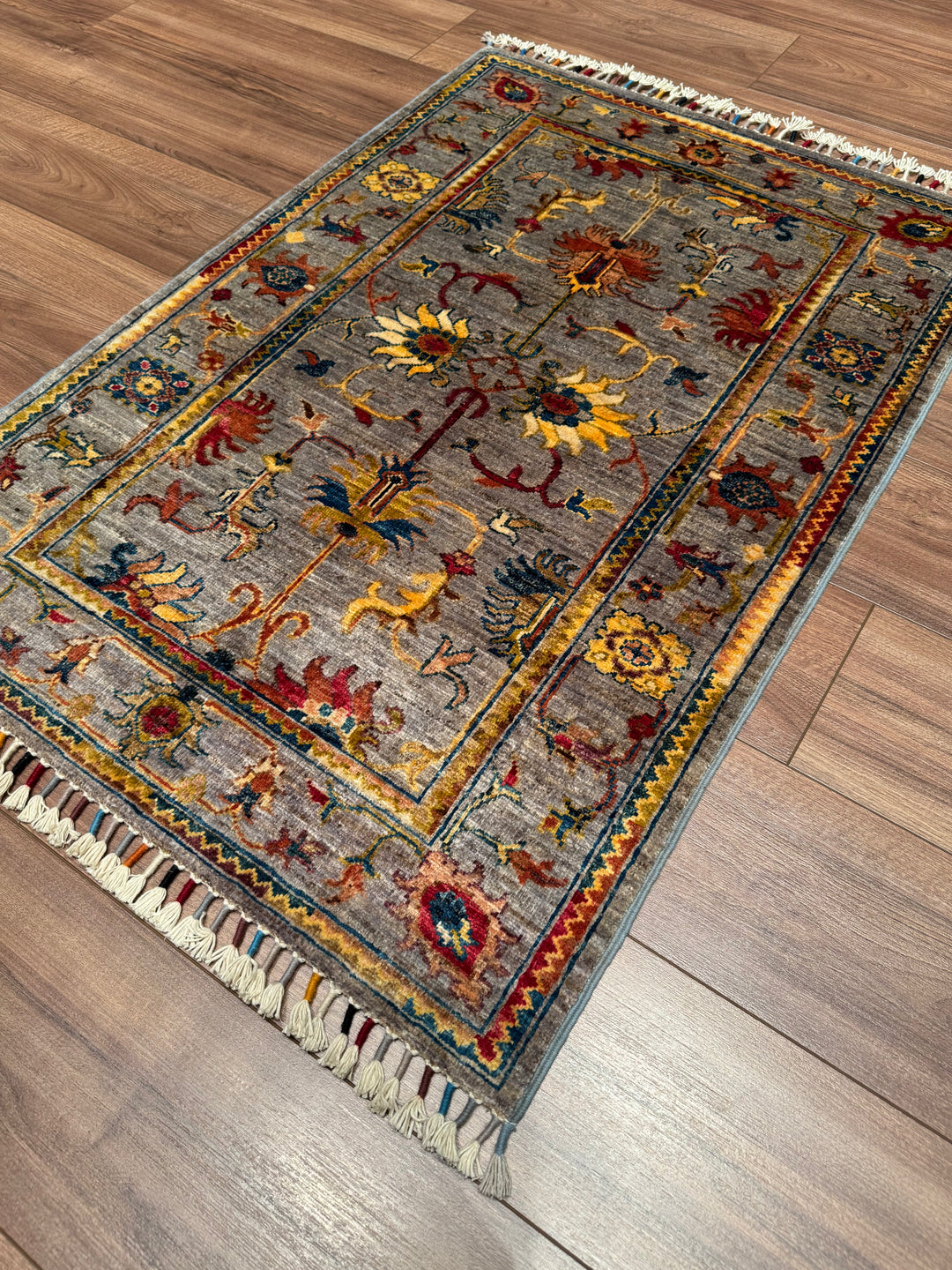 Sultani Binbirgece Orijinal El Dokuması Gri Kök Boya Yün Halı 0.82x119 0.98 Metrekare - 3x4 ft