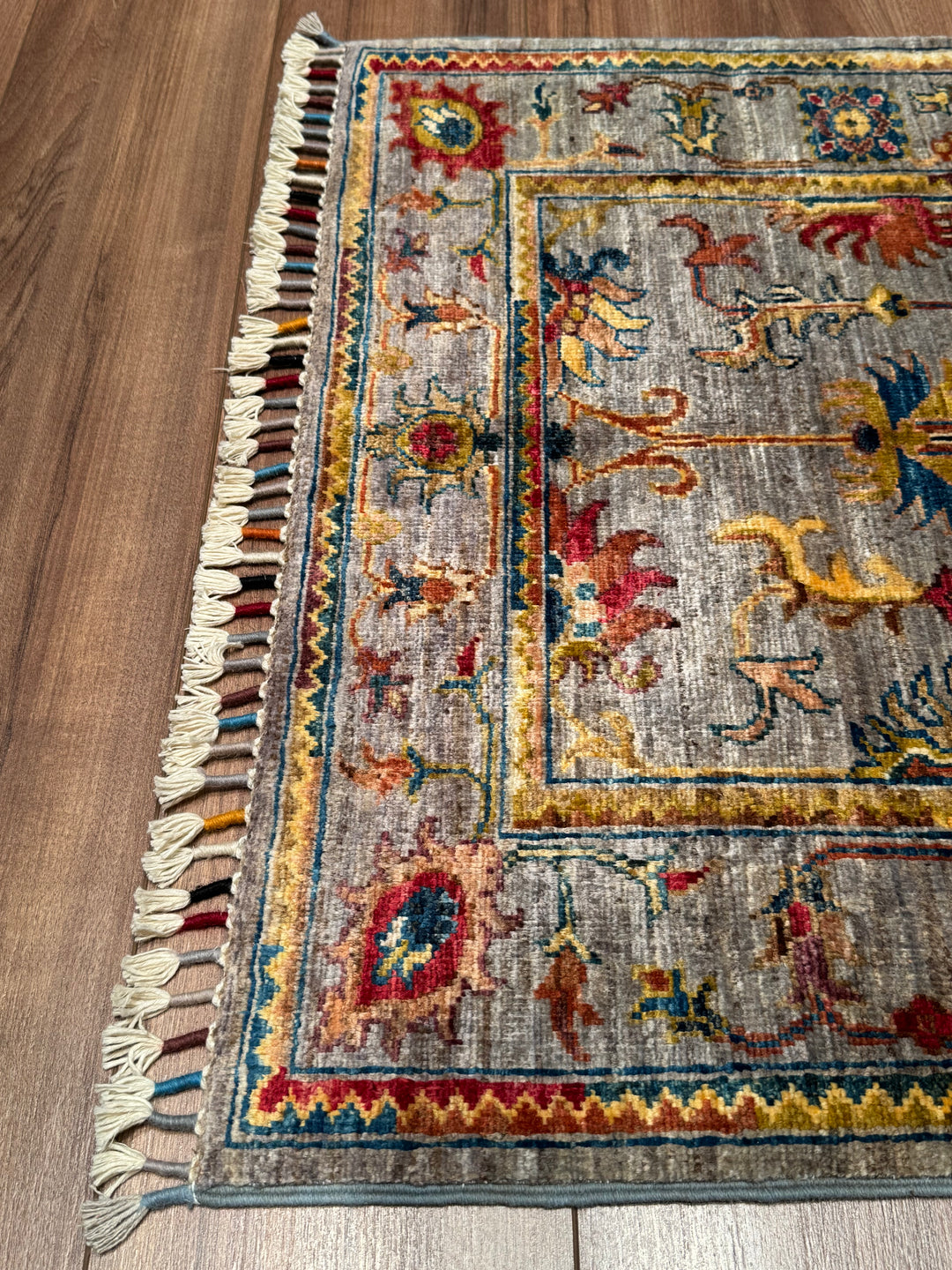 Sultani Binbirgece Orijinal El Dokuması Gri Kök Boya Yün Halı 0.82x119 0.98 Metrekare - 3x4 ft