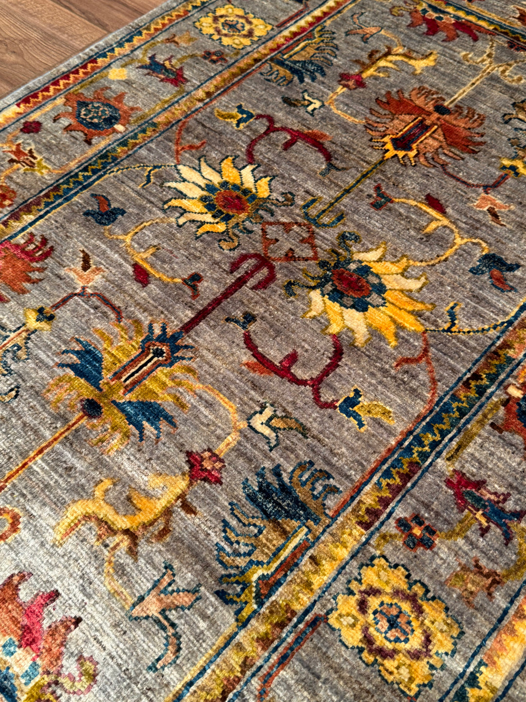 Sultani Binbirgece Orijinal El Dokuması Gri Kök Boya Yün Halı 0.82x119 0.98 Metrekare - 3x4 ft