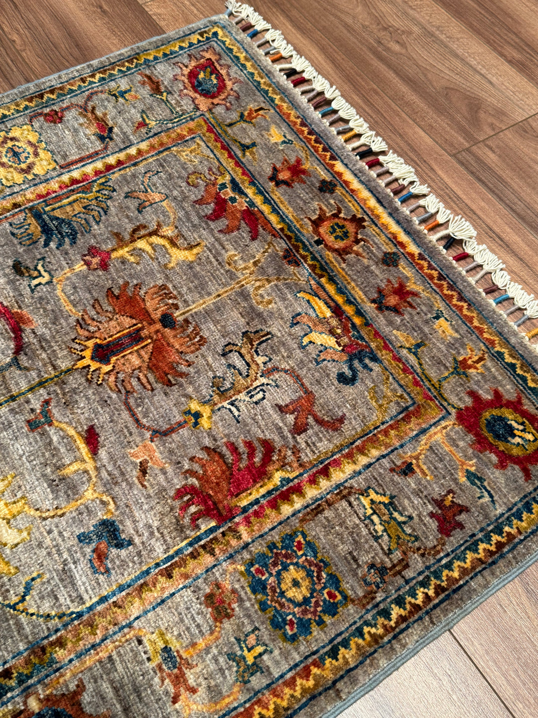 Sultani Binbirgece Orijinal El Dokuması Gri Kök Boya Yün Halı 0.82x119 0.98 Metrekare - 3x4 ft