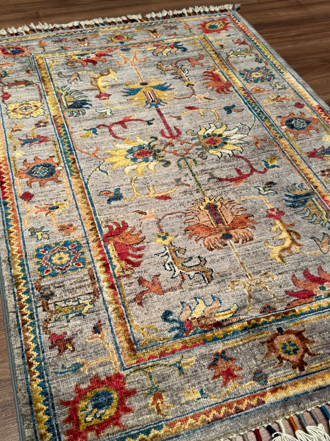 Sultani Binbirgece Orijinal El Dokuması Gri Kök Boya Yün Halı 0.82x119 0.98 Metrekare - 3x4 ft