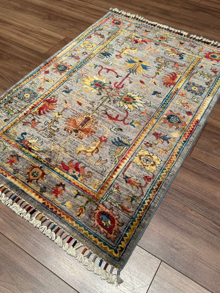 Sultani Binbirgece Orijinal El Dokuması Gri Kök Boya Yün Halı 0.82x119 0.98 Metrekare - 3x4 ft