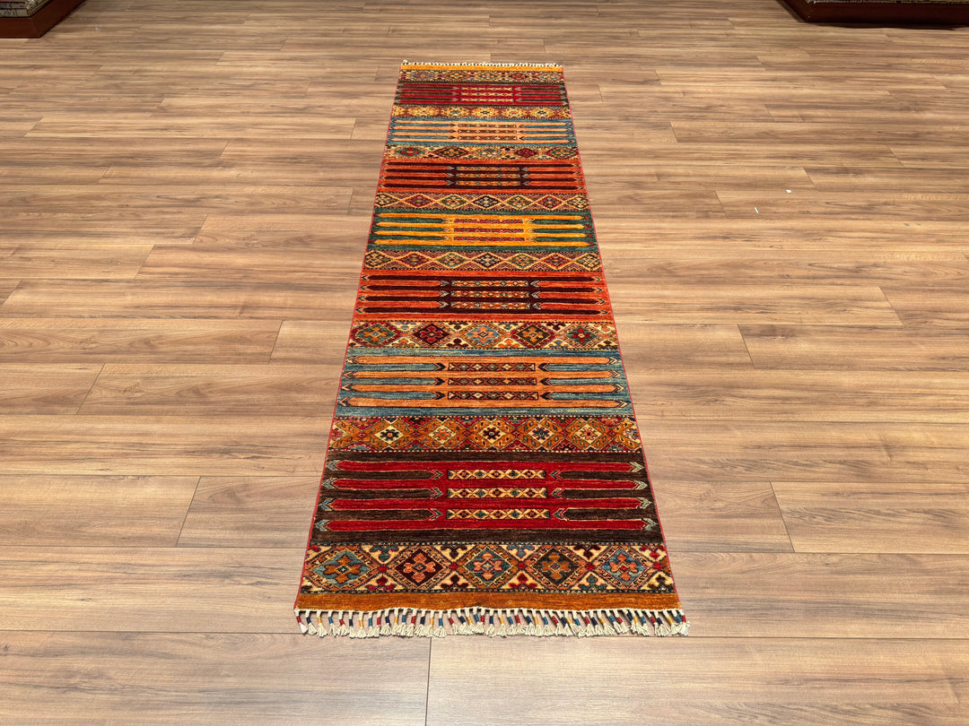 Khorjin Original Hand Woven Runner Multi Vegetable Dyed Wool Carpet 0.80x284 2.27 Square Meters - 2x9 ft