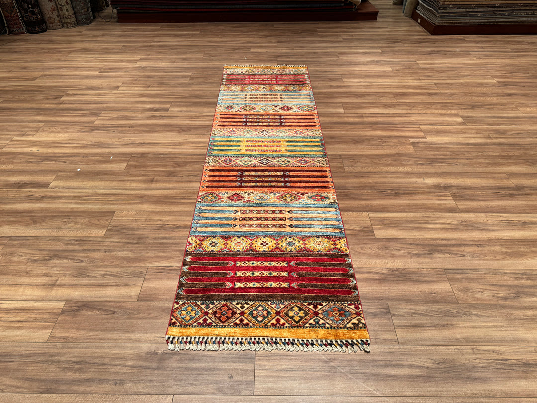 Khorjin Original Hand Woven Runner Multi Vegetable Dyed Wool Carpet 0.80x284 2.27 Square Meters - 2x9 ft