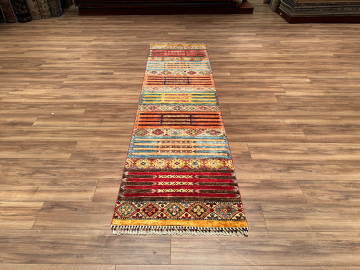 Khorjin Original Hand Woven Runner Multi Vegetable Dyed Wool Carpet 0.80x284 2.27 Square Meters - 2x9 ft