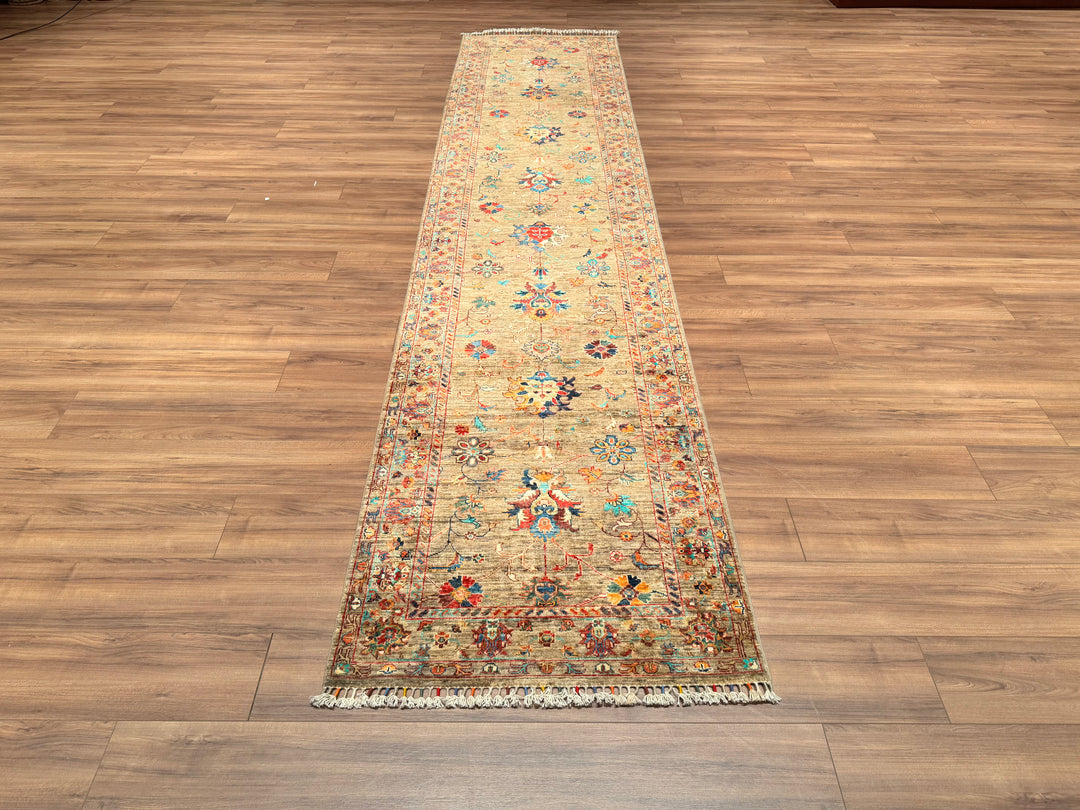 Sultani Binbirgece Long Runner Original Hand Woven Beige Vegetable Dyed Wool Carpet 0.91x407 3.70 Square Meters - 3x13 ft