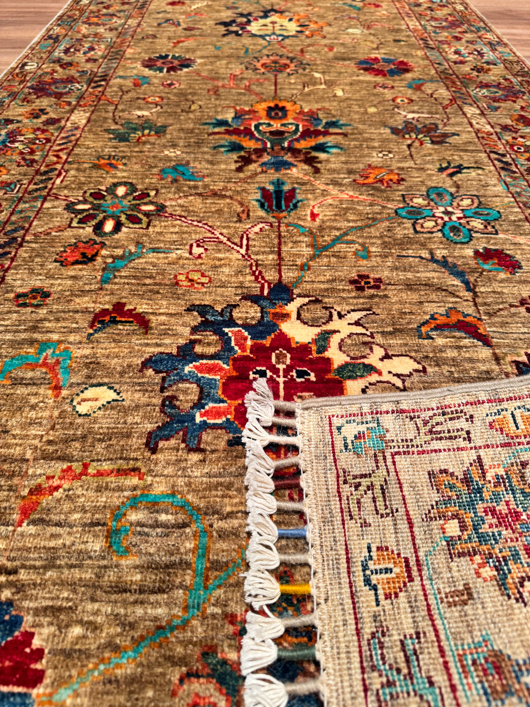 Sultani Binbirgece Long Runner Original Hand Woven Beige Vegetable Dyed Wool Carpet 0.91x407 3.70 Square Meters - 3x13 ft