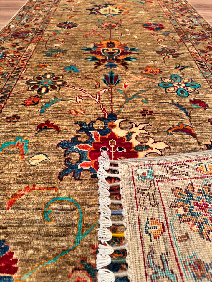 Sultani Binbirgece Long Runner Original Hand Woven Beige Vegetable Dyed Wool Carpet 0.91x407 3.70 Square Meters - 3x13 ft