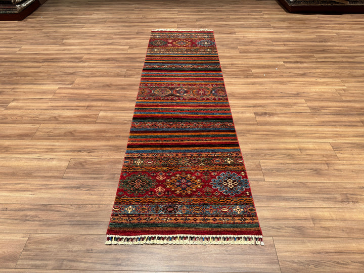 Khorjin Original Hand Woven Runner Multi Vegetable Dyed Wool Carpet 0.86x299 2.57 Square Meters - 2x10 ft