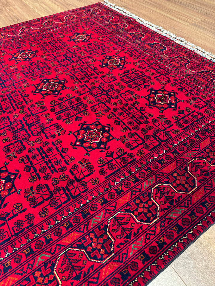 سجادة أفغانية من هامياب، منسوجة يدويًا بصبغة جذور صوفية أصلية، 168×244، 4.10 متر مربع - 5×7 قدم 