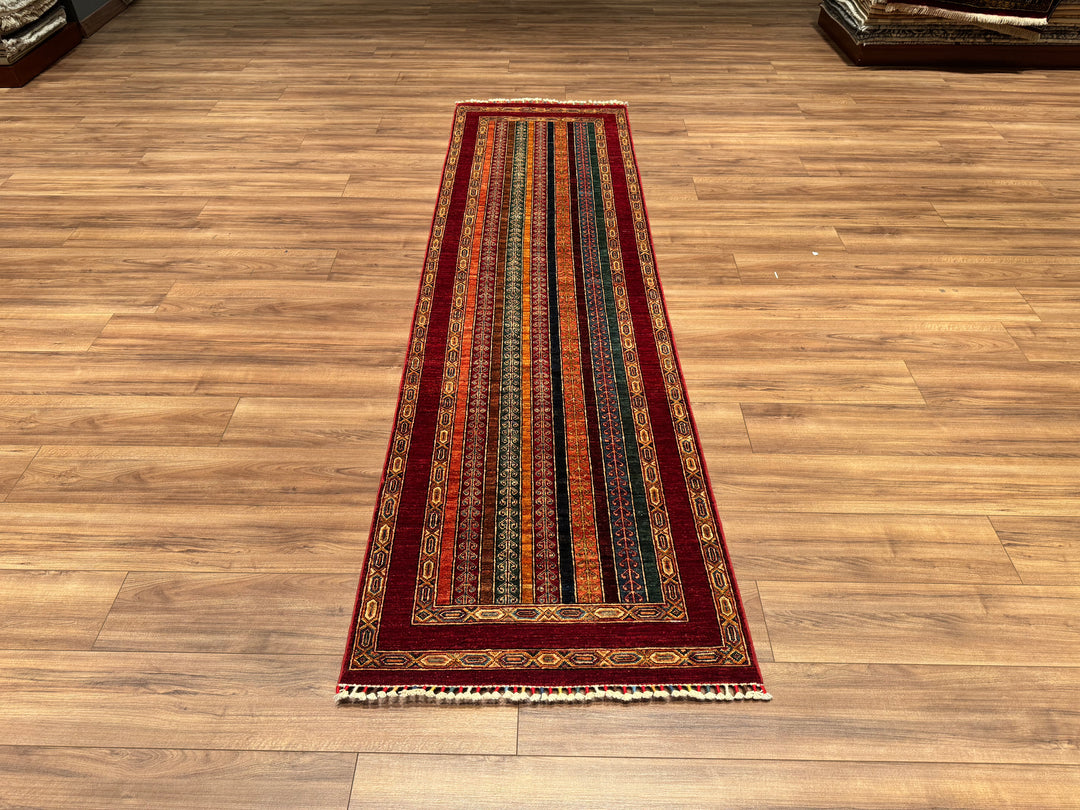 Shawl Original Hand Woven Runner Red Vegetable Dyed Wool Carpet 0.81x290 2.35 Square Meters -2x9 ft