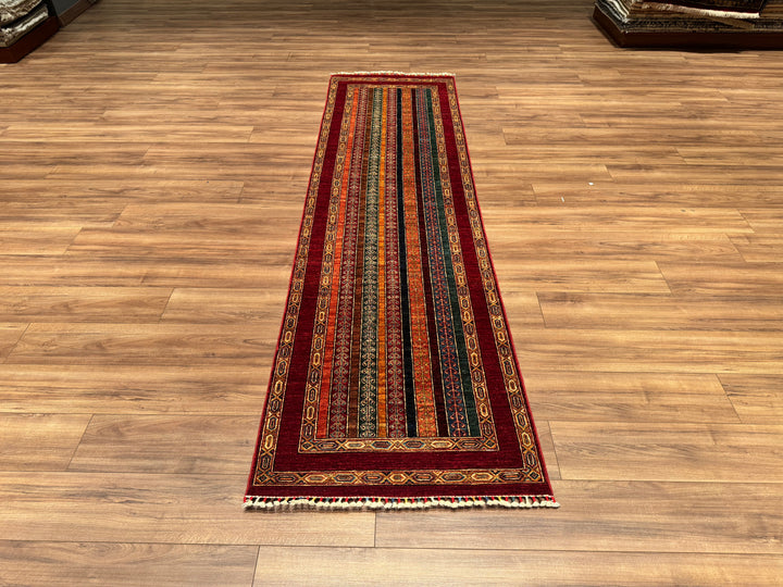 Shawl Original Hand Woven Runner Red Vegetable Dyed Wool Carpet 0.81x290 2.35 Square Meters -2x9 ft