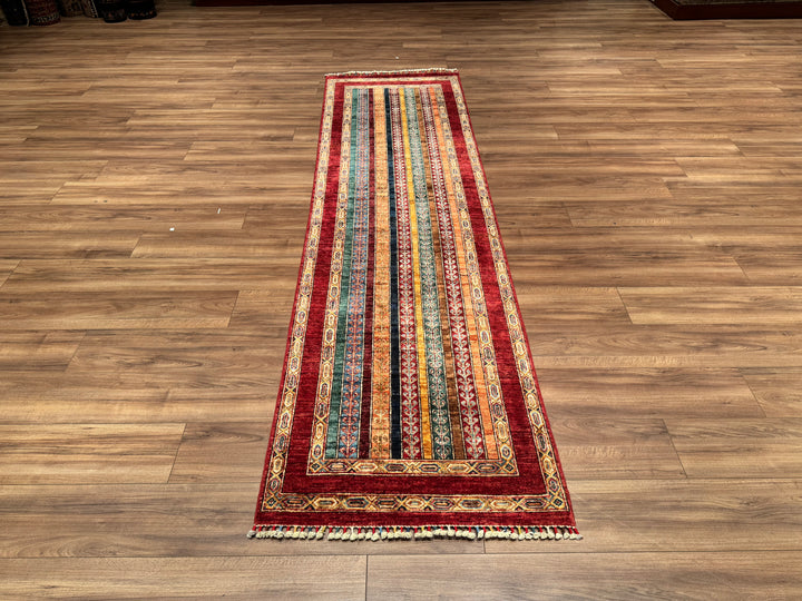 Shawl Original Hand Woven Runner Red Vegetable Dyed Wool Carpet 0.81x290 2.35 Square Meters -2x9 ft