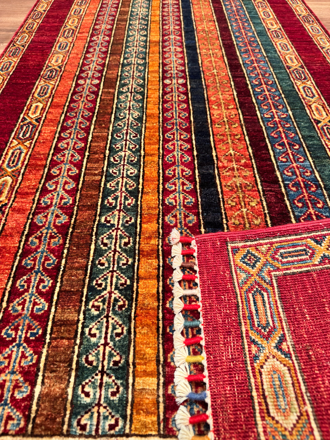 Shawl Original Hand Woven Runner Red Vegetable Dyed Wool Carpet 0.81x290 2.35 Square Meters -2x9 ft