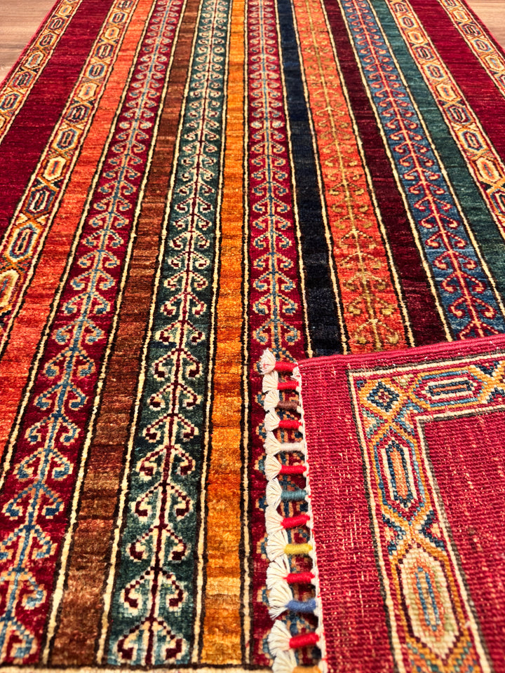 Shawl Original Hand Woven Runner Red Vegetable Dyed Wool Carpet 0.81x290 2.35 Square Meters -2x9 ft