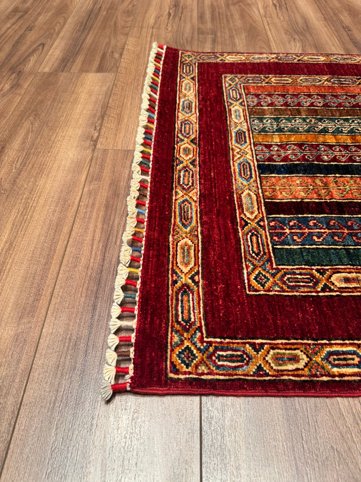 Shawl Original Hand Woven Runner Red Vegetable Dyed Wool Carpet 0.81x290 2.35 Square Meters -2x9 ft