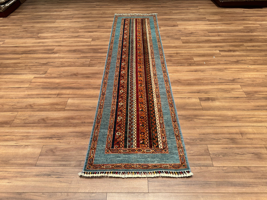 Shawl Original Hand Woven Runner Blue Vegetable Dyed Wool Carpet 0.78x310 2.42 Square Meters -2x10 ft