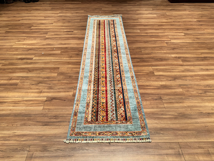 Shawl Original Hand Woven Runner Blue Vegetable Dyed Wool Carpet 0.78x310 2.42 Square Meters -2x10 ft