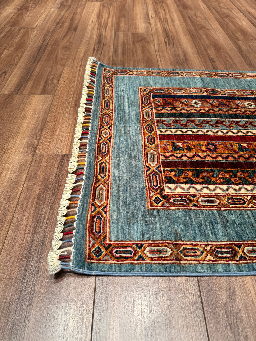 Shawl Original Hand Woven Runner Blue Vegetable Dyed Wool Carpet 0.78x310 2.42 Square Meters -2x10 ft