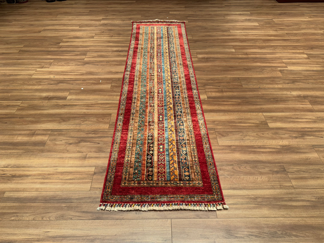 Shawl Original Hand Woven Runner Red Vegetable Dyed Wool Carpet 0.78x300 2.34 Square Meters -2x10 ft