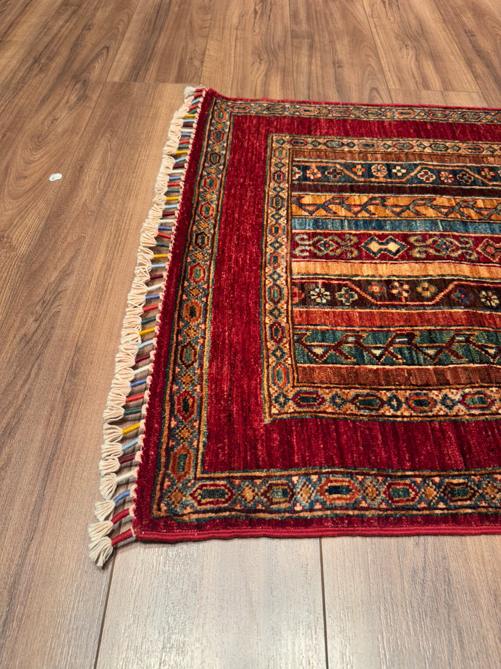 Shawl Original Hand Woven Runner Red Vegetable Dyed Wool Carpet 0.78x300 2.34 Square Meters -2x10 ft