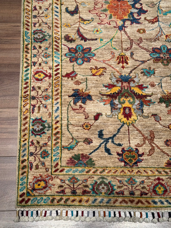 Sultani Çiçekli Orijinal El Dokuması Bej Kök Boya Yün Halı 0.82x117 0.96 Metrekare - 3x4 ft