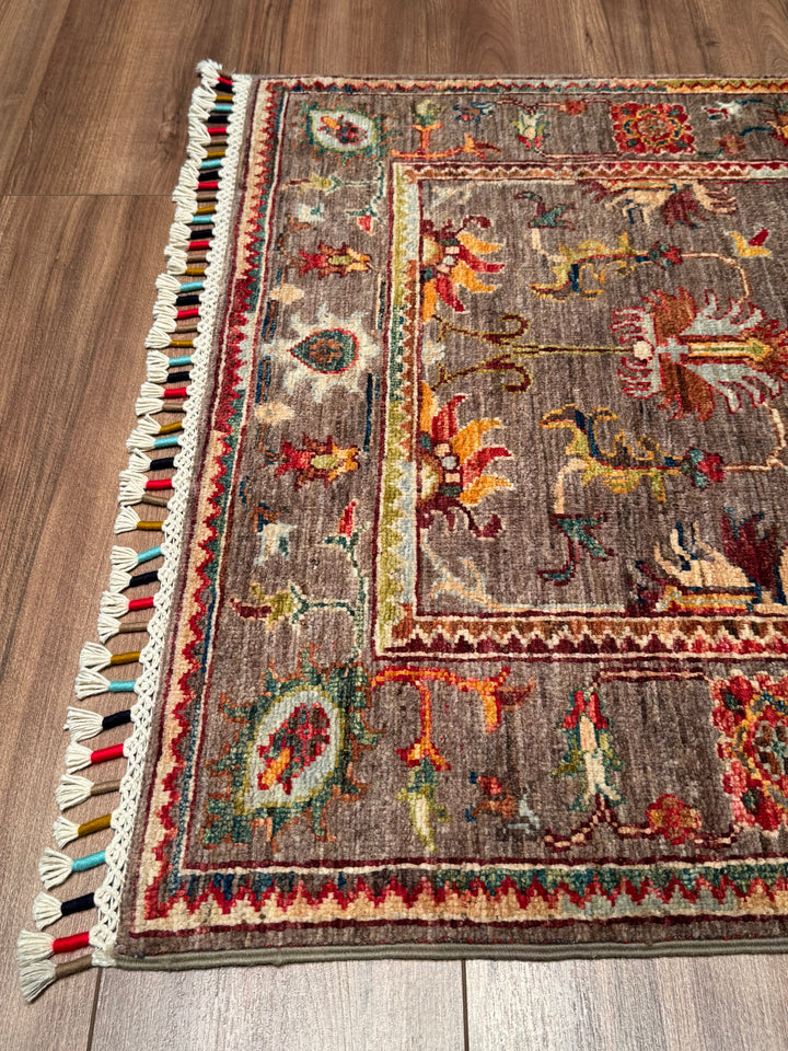 Sultani Binbirgece Orijinal El Dokuması Kahverengi Kök Boya Yün Halı 0.84x120 1.01 Metrekare - 3x4 ft