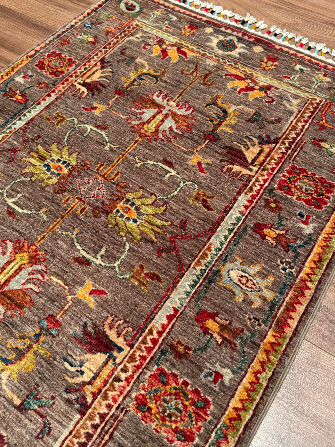 Sultani Binbirgece Orijinal El Dokuması Kahverengi Kök Boya Yün Halı 0.84x120 1.01 Metrekare - 3x4 ft