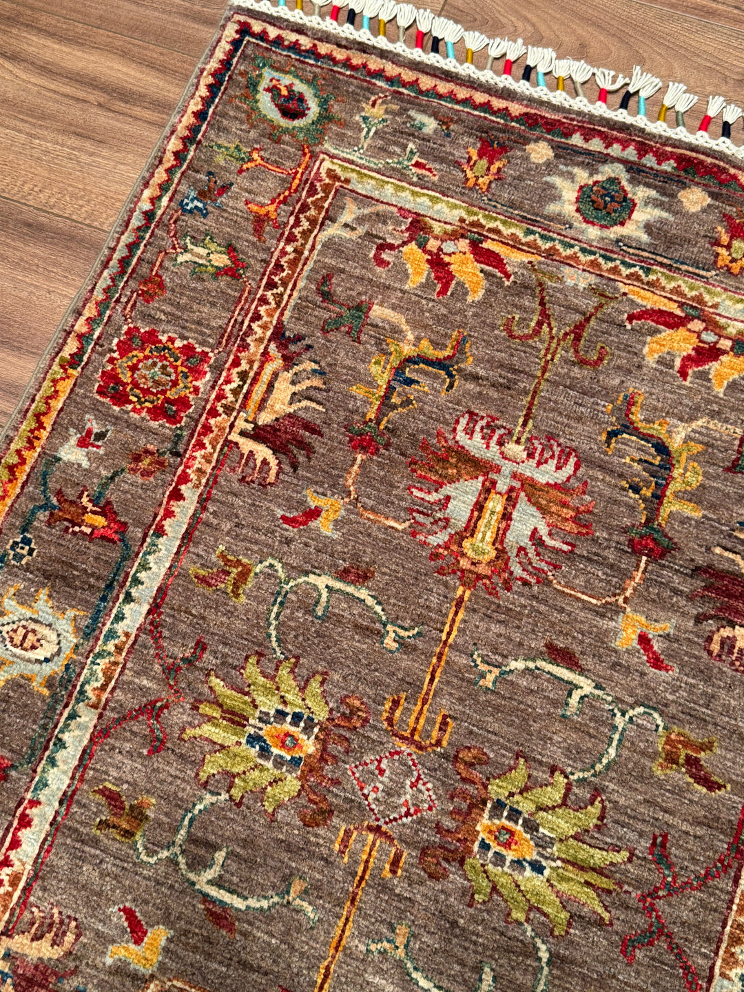 Sultani Binbirgece Orijinal El Dokuması Kahverengi Kök Boya Yün Halı 0.84x120 1.01 Metrekare - 3x4 ft