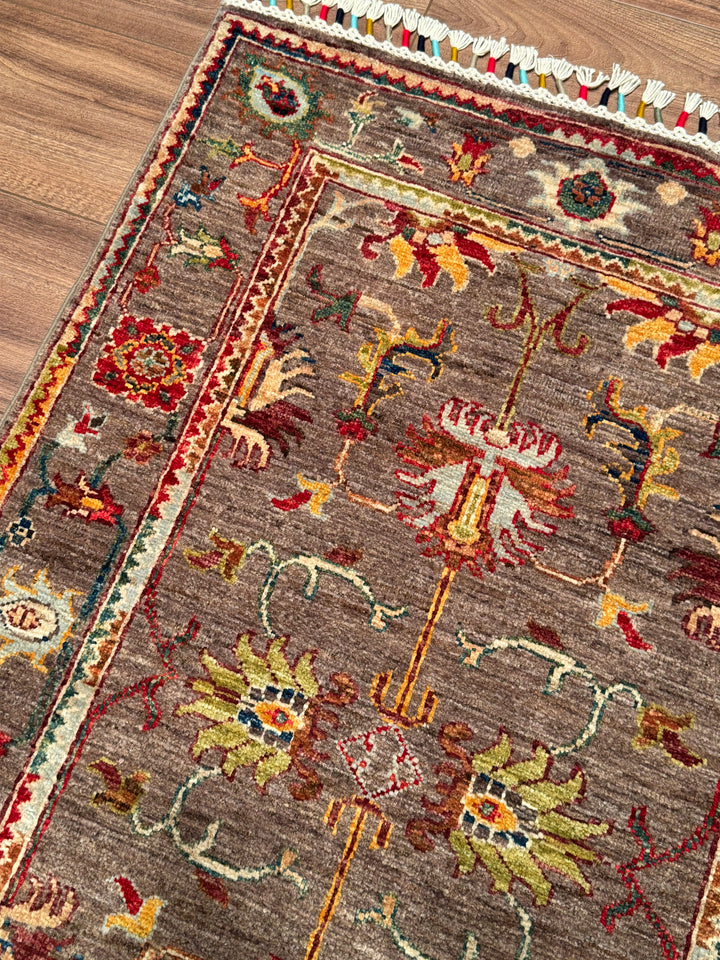 Sultani Binbirgece Orijinal El Dokuması Kahverengi Kök Boya Yün Halı 0.84x120 1.01 Metrekare - 3x4 ft