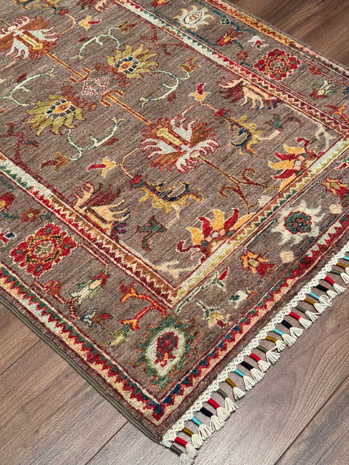 Sultani Binbirgece Orijinal El Dokuması Kahverengi Kök Boya Yün Halı 0.84x120 1.01 Metrekare - 3x4 ft