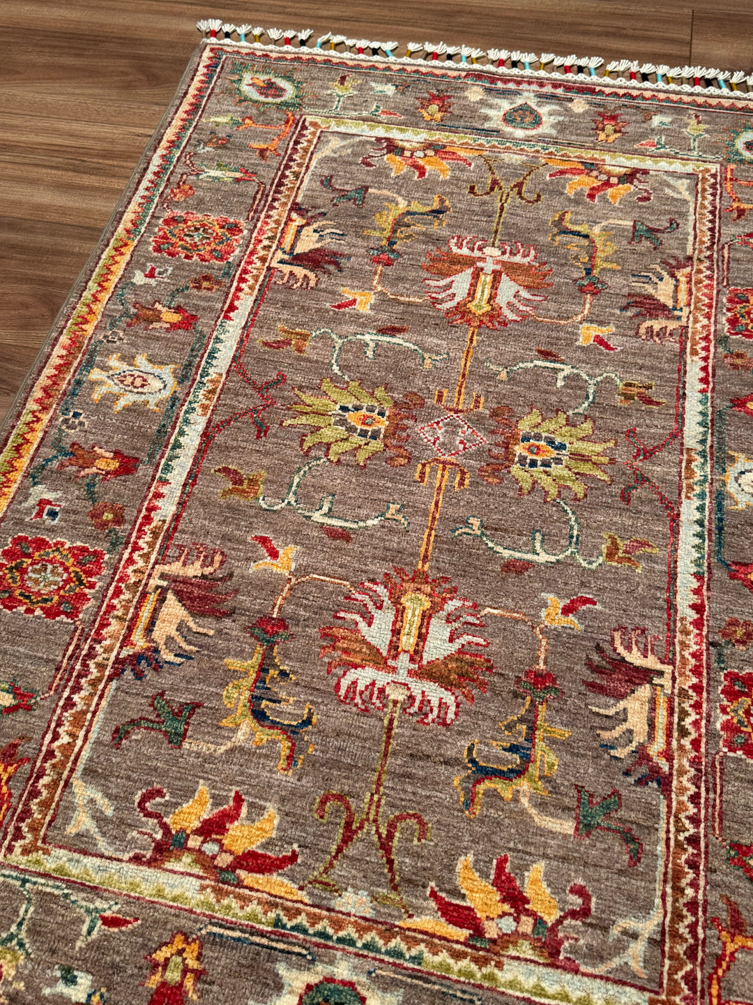 Sultani Binbirgece Orijinal El Dokuması Kahverengi Kök Boya Yün Halı 0.84x120 1.01 Metrekare - 3x4 ft