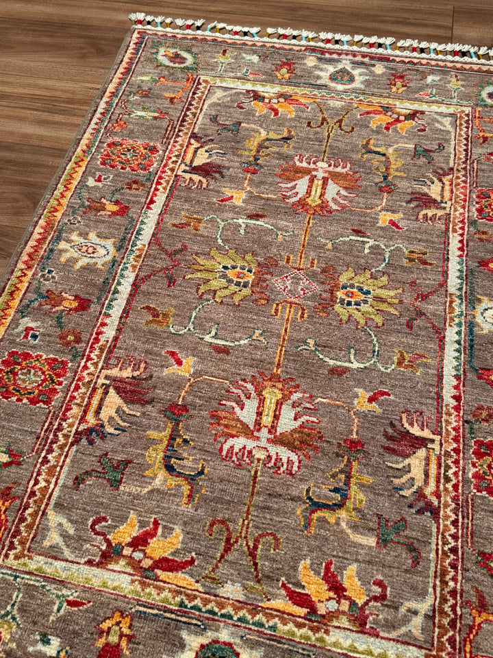 Sultani Binbirgece Orijinal El Dokuması Kahverengi Kök Boya Yün Halı 0.84x120 1.01 Metrekare - 3x4 ft