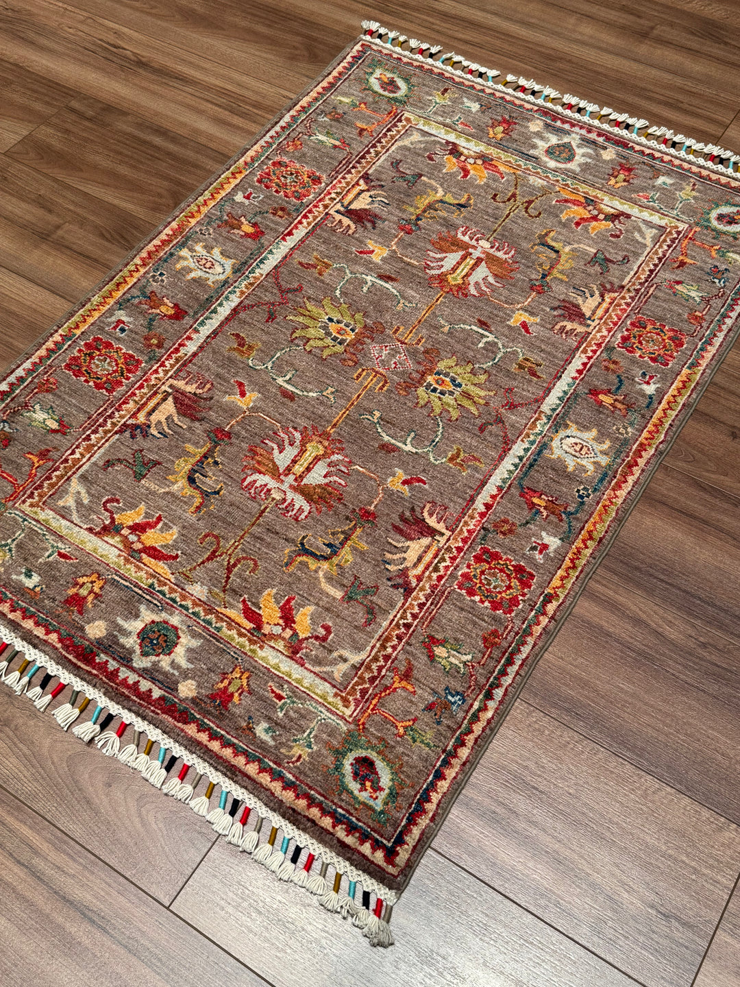 Sultani Binbirgece Orijinal El Dokuması Kahverengi Kök Boya Yün Halı 0.84x120 1.01 Metrekare - 3x4 ft