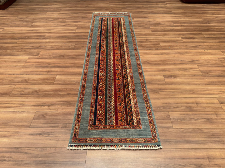 Shawl Original Hand Woven Runner Blue Vegetable Dyed Wool Carpet 0.81x290 2.35 Square Meters -2x9 ft